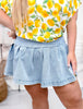 High Waist Pleated Hem Denim Skirt
