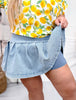 High Waist Pleated Hem Denim Skirt