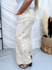 Cropped Khaki Twill Pants With Floral Cross Stitch Pattern