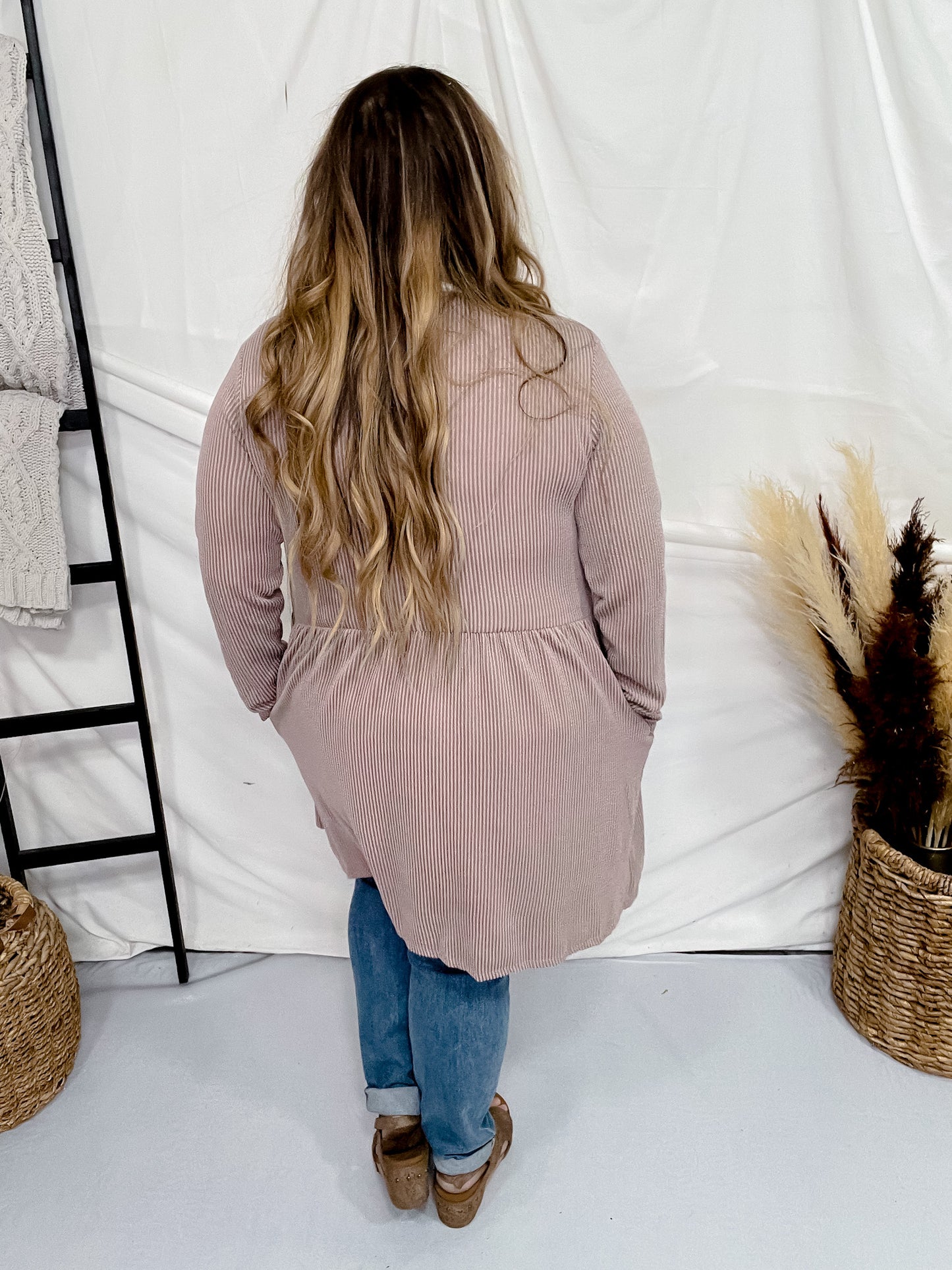 Coco Long Sleeve Ribbed Knit Open Front Cardigan