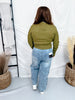 Olive Green Textured Cardigan With Lace Trim