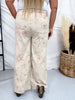 Cropped Khaki Twill Pants With Floral Cross Stitch Pattern