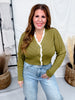 Olive Green Textured Cardigan With Lace Trim