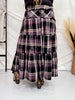 Mineral Wash Plaid Tiered Skirt