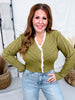 Olive Green Textured Cardigan With Lace Trim