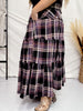Mineral Wash Plaid Tiered Skirt