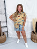Artsy Longhorn Short Sleeve Button Down Shirt