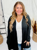 Black Long Sleeve Ribbed Knit Open Front Cardigan