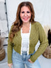 Olive Green Textured Cardigan With Lace Trim