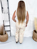 Cropped Khaki Twill Pants With Floral Cross Stitch Pattern
