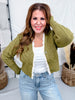 Olive Green Textured Cardigan With Lace Trim