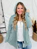 Dusty Teal Long Sleeve Open Front Hooded Cardigan