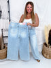 Judy Blue High Waist Tummy Control Light Wash Retro Wide Leg Jeans