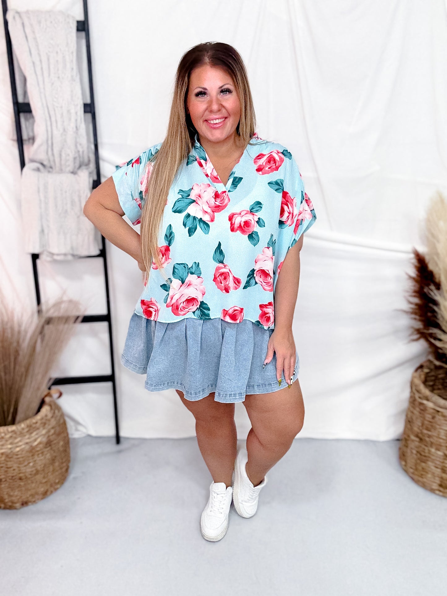 Rosey Posey Shirred Sleeve Top
