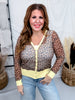 Brown & Yellow Leopard Print Sheer Long Sleeve Button Front Cardigan