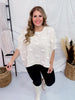 Textured Short Sleeve Cream Boxy Top