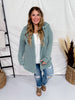 Dusty Teal Long Sleeve Open Front Hooded Cardigan