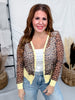 Brown & Yellow Leopard Print Sheer Long Sleeve Button Front Cardigan