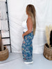 Colorful Floral Print Cuffed Wide Leg Jeans