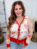 Scarlet Floral Print Sheer Long Sleeve Button Front Cardigan