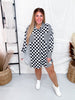 Mixed Black And White Checker Print Long Sleeve Button Up Top