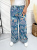 Colorful Floral Print Cuffed Wide Leg Jeans