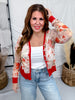 Scarlet Floral Print Sheer Long Sleeve Button Front Cardigan