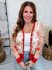 Scarlet Floral Print Sheer Long Sleeve Button Front Cardigan