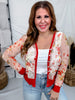 Scarlet Floral Print Sheer Long Sleeve Button Front Cardigan