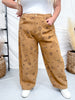 Washed Taupe Barrel Pants With Western Print