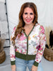Olive & Magenta Floral Print Sheer Long Sleeve Button Front Cardigan