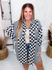 Mixed Black And White Checker Print Long Sleeve Button Up Top