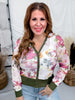 Olive & Magenta Floral Print Sheer Long Sleeve Button Front Cardigan