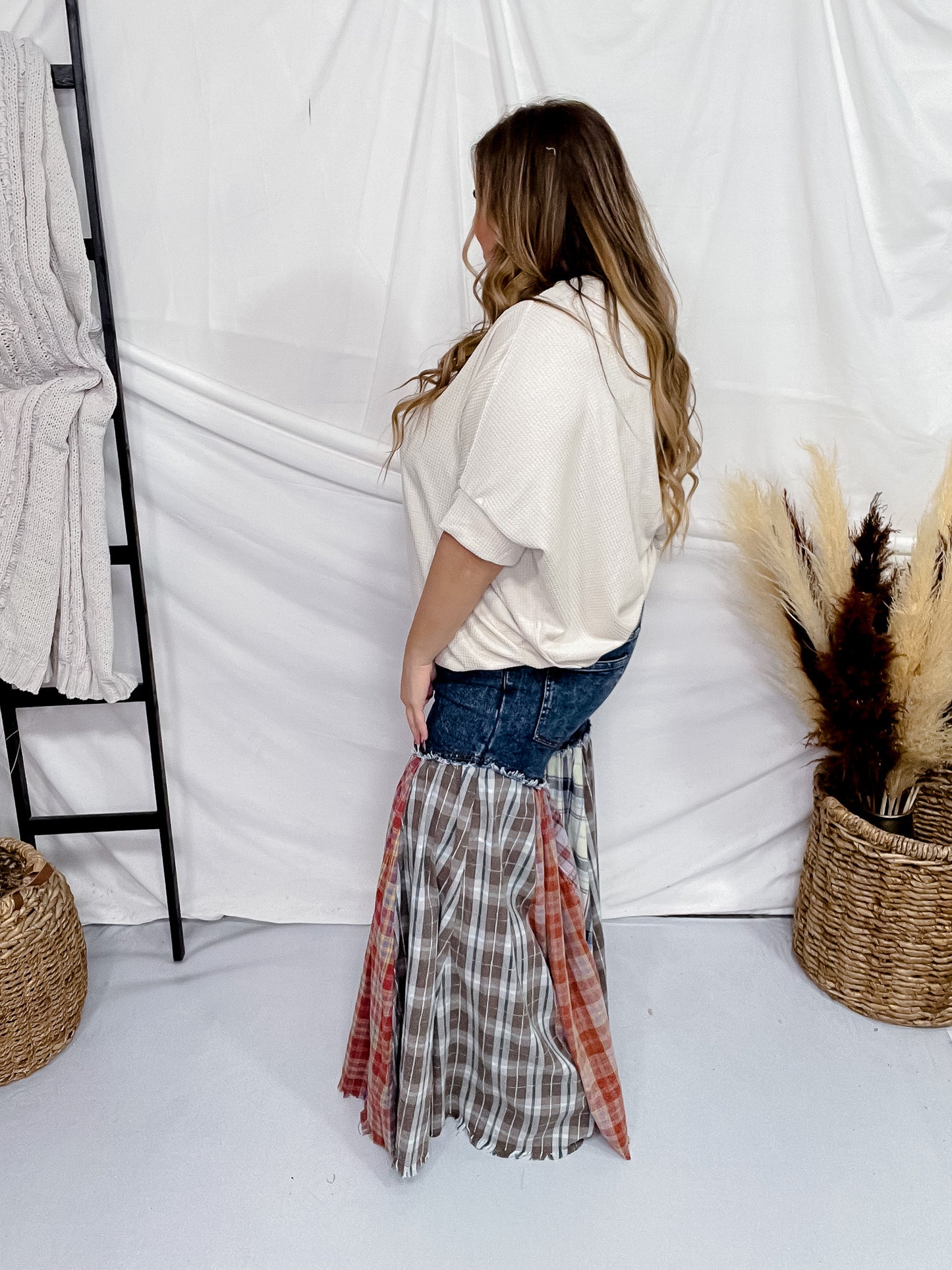 Washed Patchwork Flared Pants