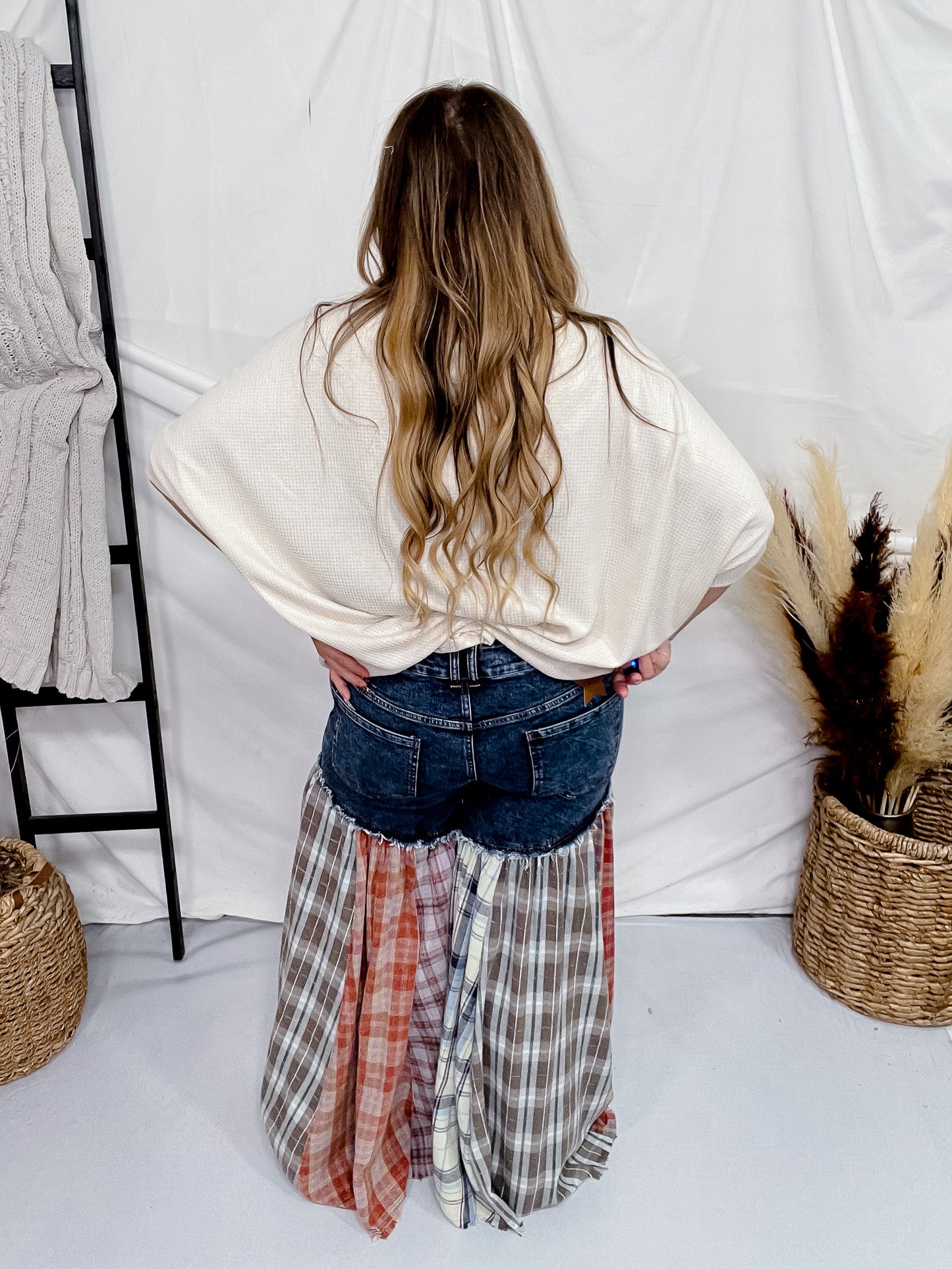 Washed Patchwork Flared Pants