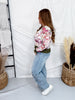 Olive & Magenta Floral Print Sheer Long Sleeve Button Front Cardigan