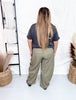 Olive Green Barrel Leg Pants With Floral Print