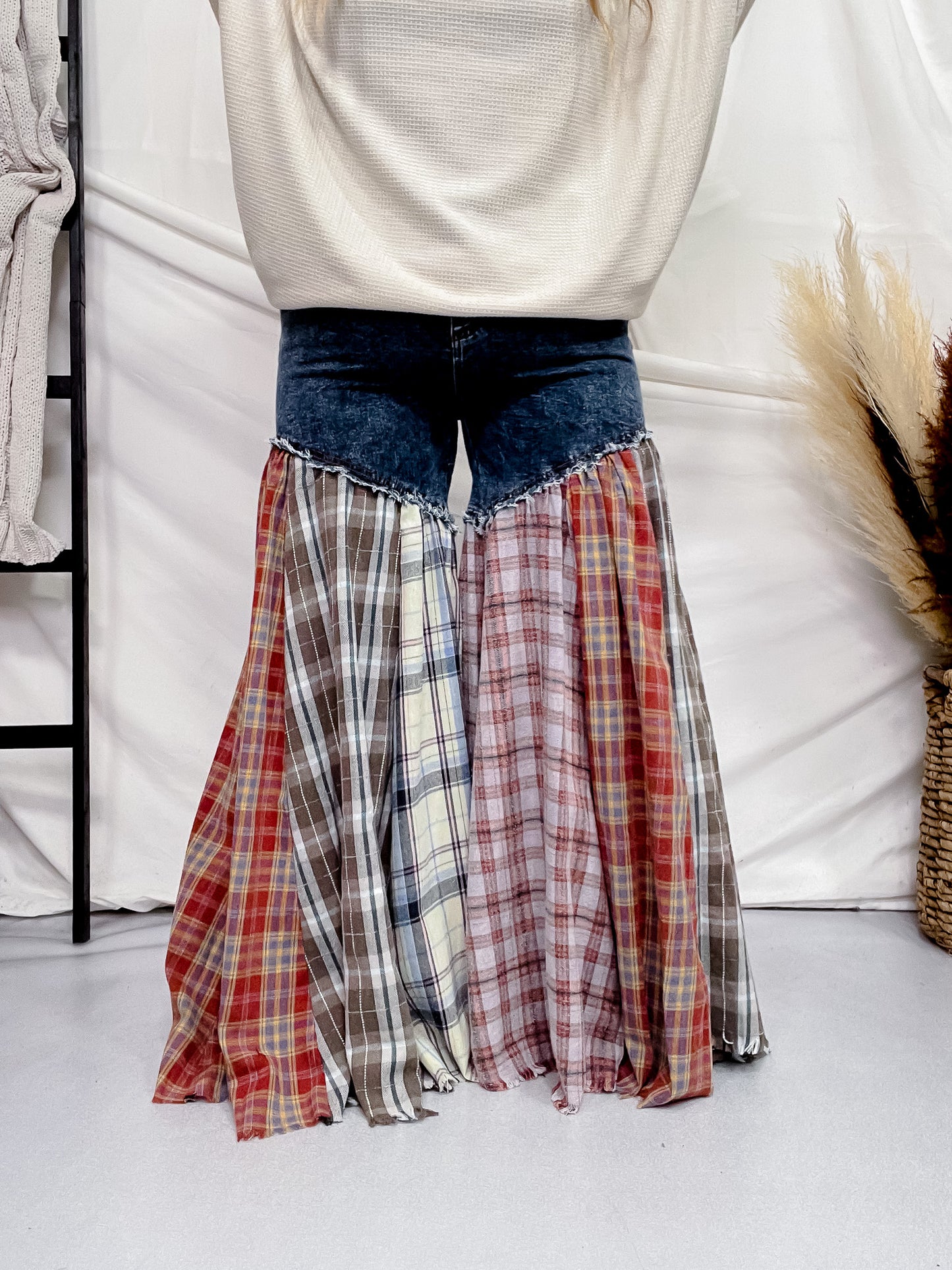 Washed Patchwork Flared Pants