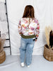 Olive & Magenta Floral Print Sheer Long Sleeve Button Front Cardigan