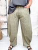 Olive Green Barrel Leg Pants With Floral Print