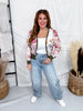 Olive & Magenta Floral Print Sheer Long Sleeve Button Front Cardigan