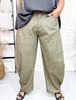 Olive Green Barrel Leg Pants With Floral Print