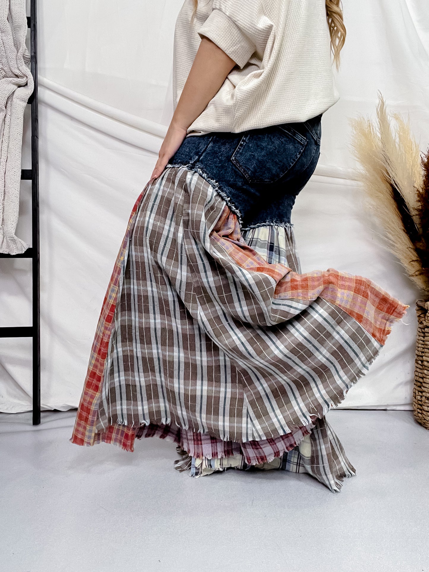 Washed Patchwork Flared Pants