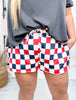 Navy & Red Drawstring Checkered Shorts
