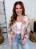Yellow & Mauve Floral Print Sheer Long Sleeve Button Front Cardigan