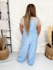 Baby Blue Wide Leg Overall Jumpsuit With Textured Floral Pattern