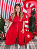 Short Sleeve Brick Red Smocked Waist Midi Dress W/ Pockets