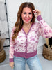 Plum Floral Print Sheer Long Sleeve Button Front Cardigan