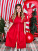 Short Sleeve Brick Red Smocked Waist Midi Dress W/ Pockets