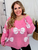 Pink & White Bow Pattern Long Sleeve Sweater